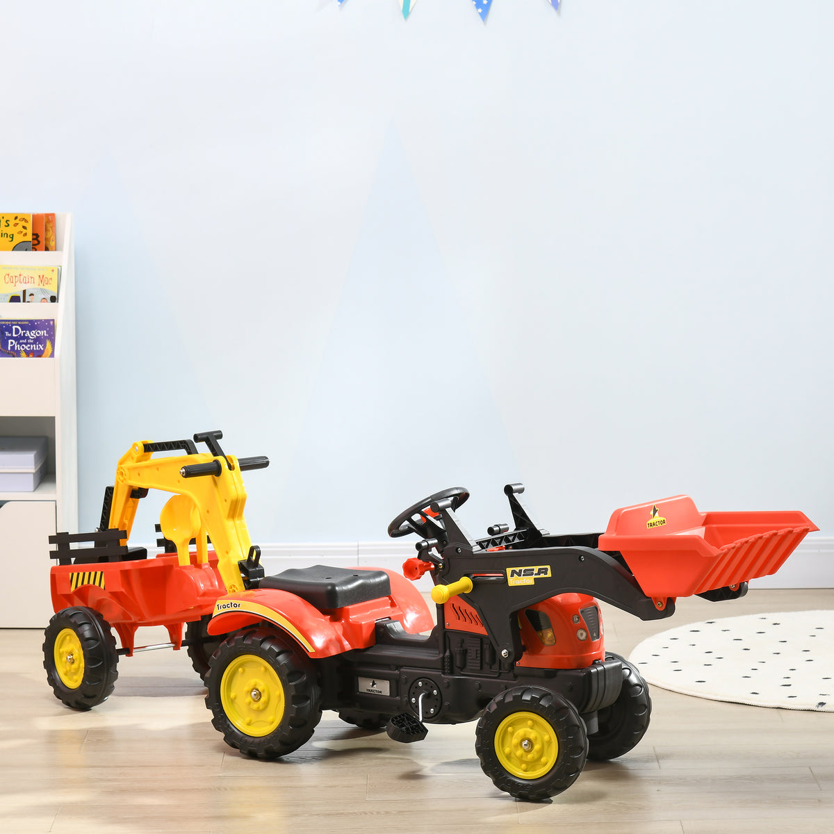 Tractor A Pedales Homcom Metal, Plástico Rojo 179x42x59 Cm_1