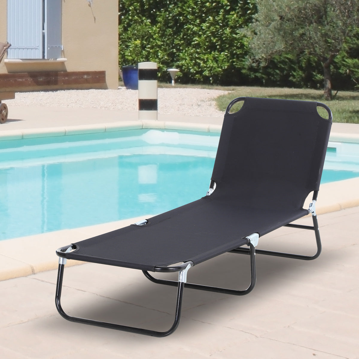 Tumbona Reclinable Plegable Para Exterior Outsunny 190x56x28 Cm Negro_1
