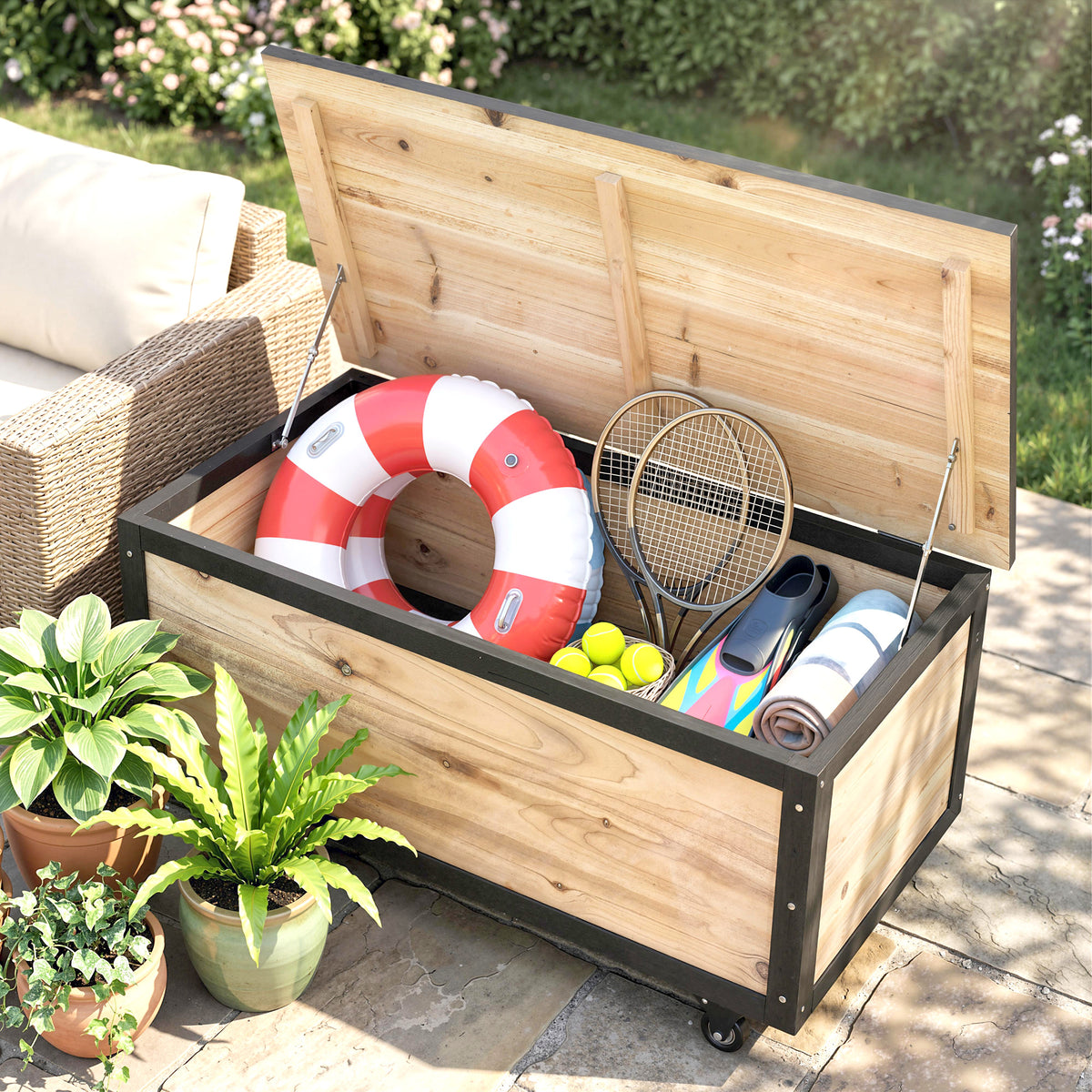Baúl De Exterior Outsunny Madera De Abeto, Acero Madera Natural 100x50x43 Cm_4