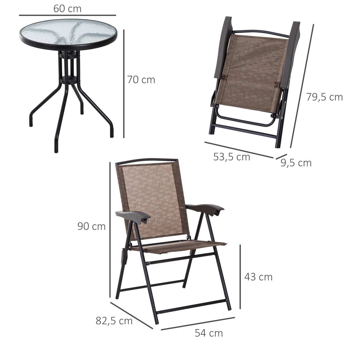 Conjunto Mesa Y 2 Sillas Outsunny Acero, Texteline Marrón 82,5x54x90 Cm_2
