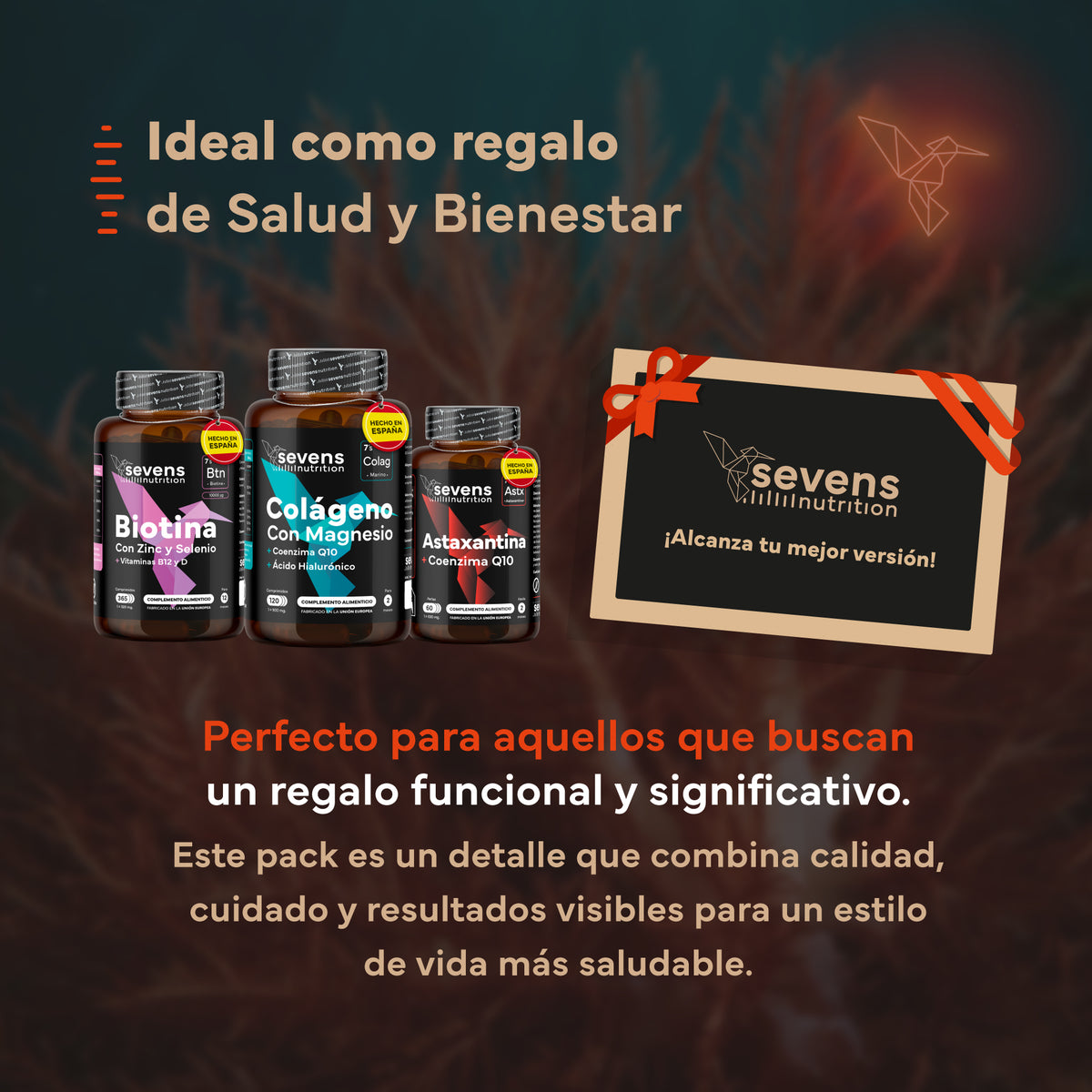 Pack Glow Para Regalo: Astaxantina, Biotina Y Colágeno Marino Puro. Sevens Nutrition. Antioxidante, Pelo, Uñas Y Piel_5