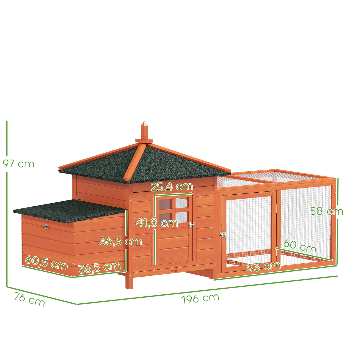 Gallinero Pawhut Madera De Pino, Metal Naranja 196x76x97 Cm_2