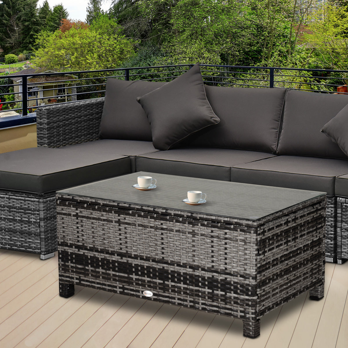 Mesa De Jardín Outsunny Ratán Pe, Metal Galvanizado Gris 85x50x39 Cm_1