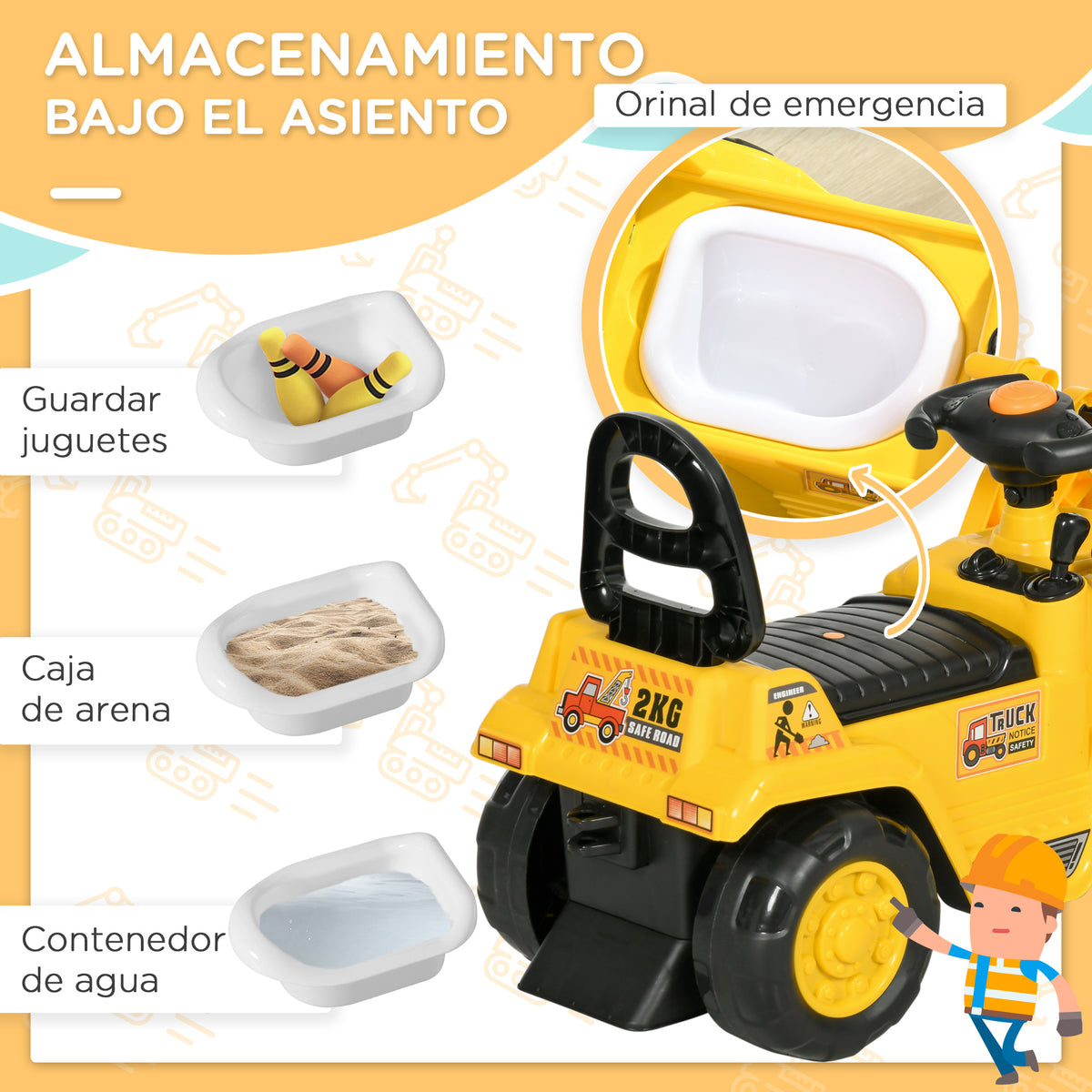 Tractor Correpasillos Homcom Pp, Abs Amarillo 80x26.5x39 Cm 301-058_5
