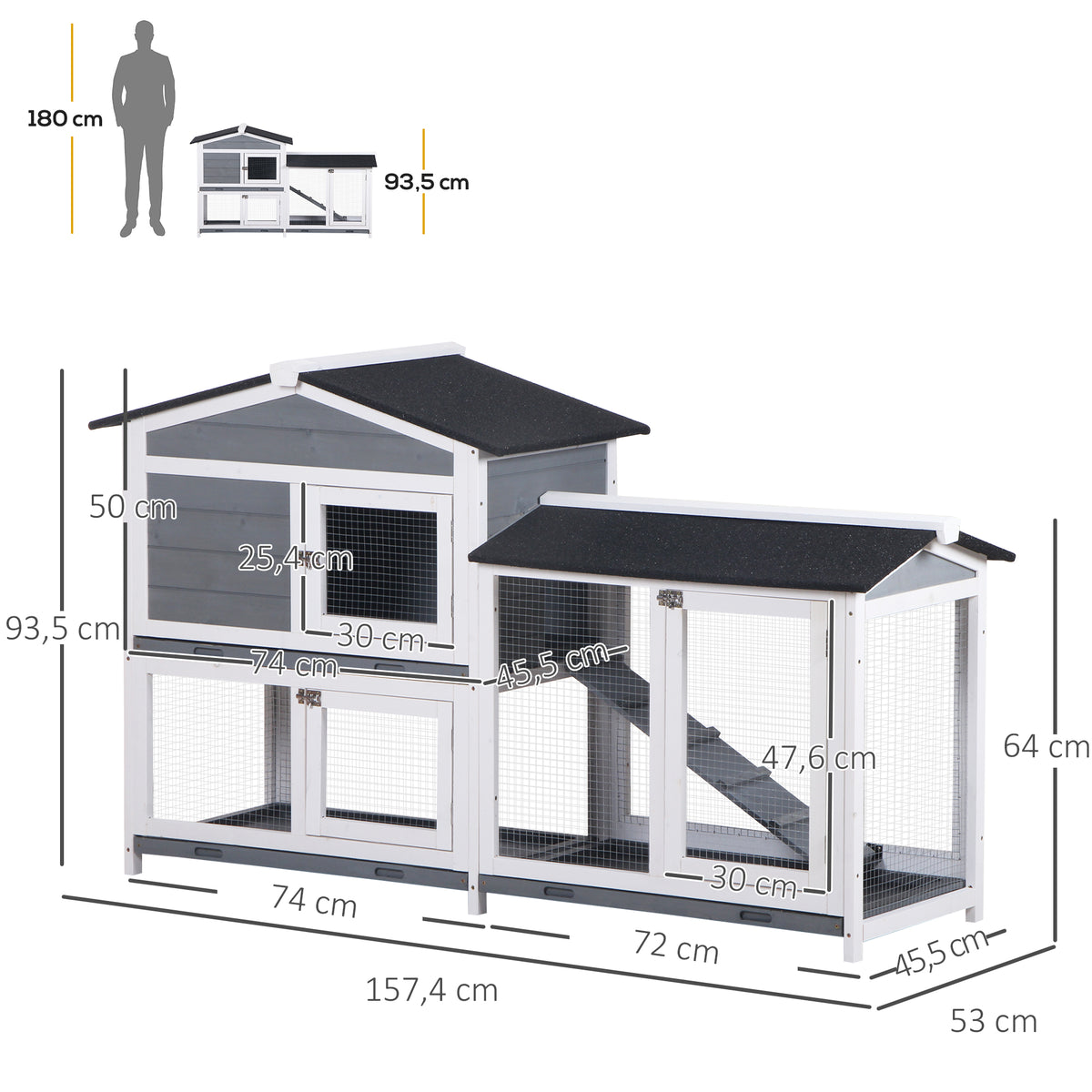 Conejera De Exterior Pawhut Madera De Abeto Gris 157.4x53x93.5 Cm_2