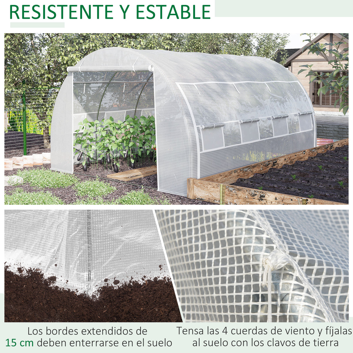 Invernadero De Túnel Jardín Con 8 Ventanas 397x302x200 Cm Blanco_5