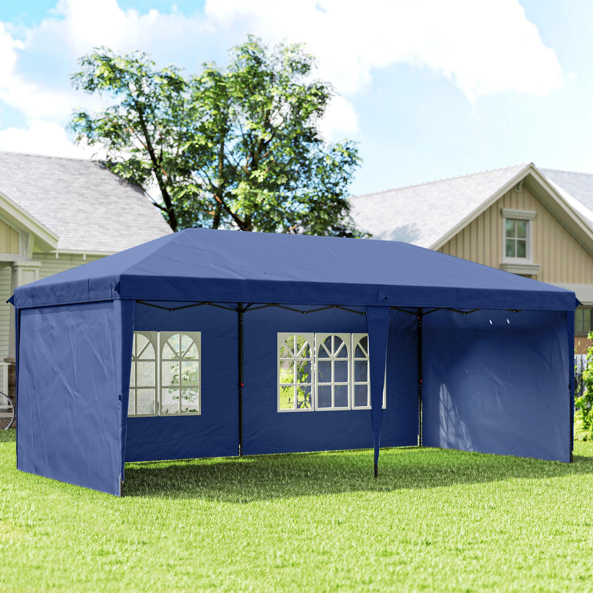 Carpa Plegable Outsunny Tela Oxford, Acero Azul 585x295x272 Cm_1