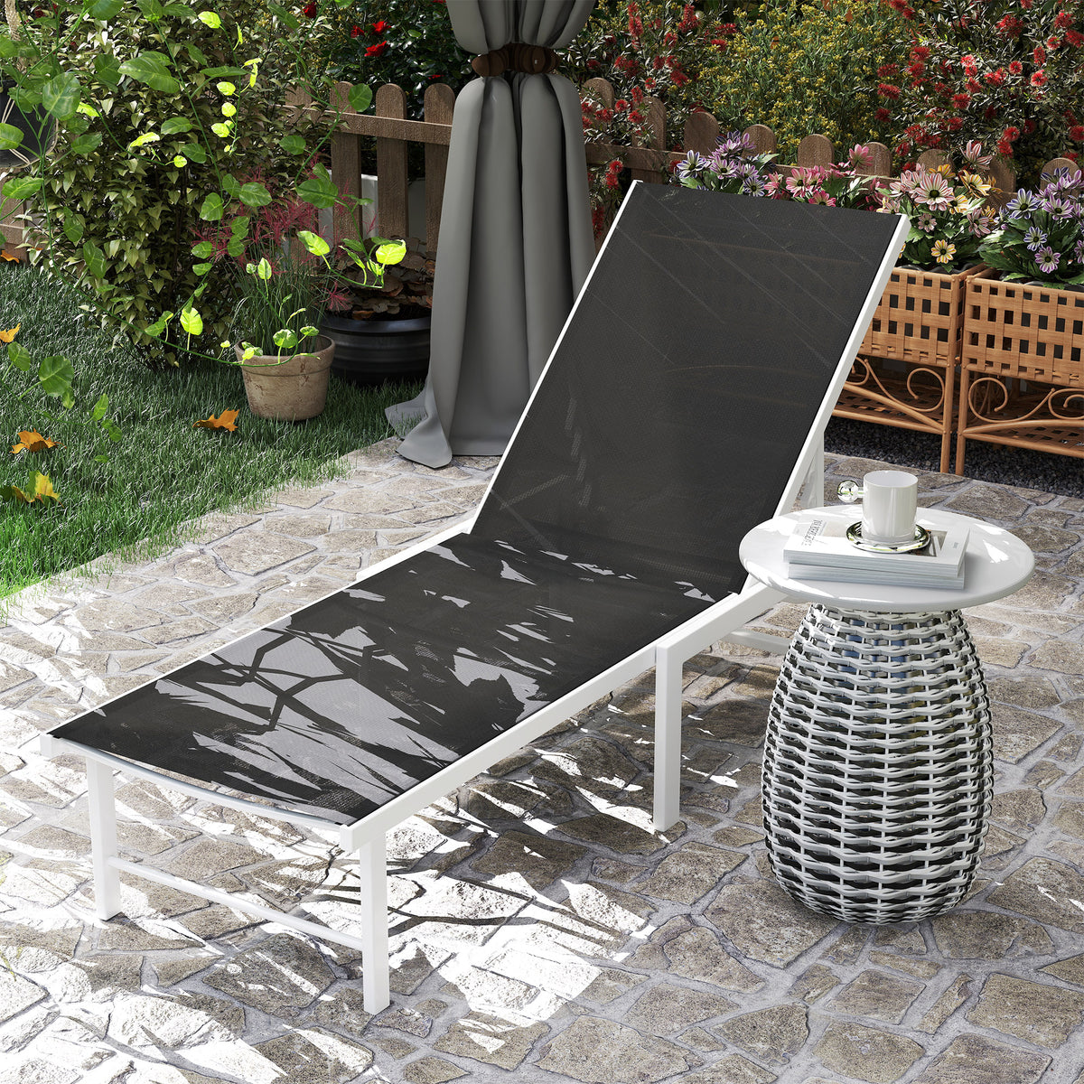 Tumbona Outsunny Acero, Texteline Gris 166x60x84 Cm_4