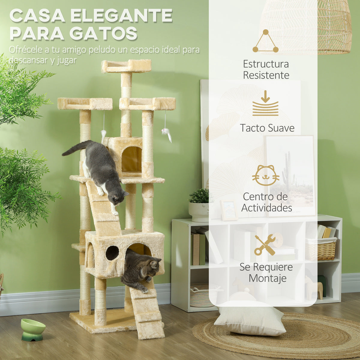 Pawhut Árbol Rascador Para Gatos Grande 49x49x173 Cm Con Múltiples Niveles Beige_3