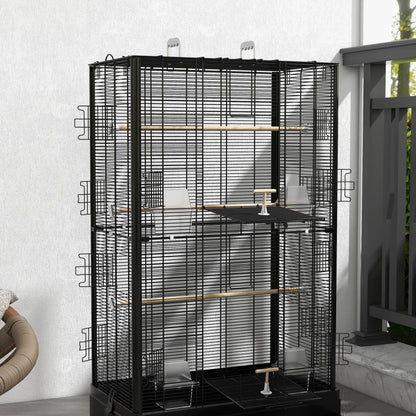 Jaula Para Pájaros Pawhut Acero, Madera De Abeto Negro 61x36.5x98 Cm_4