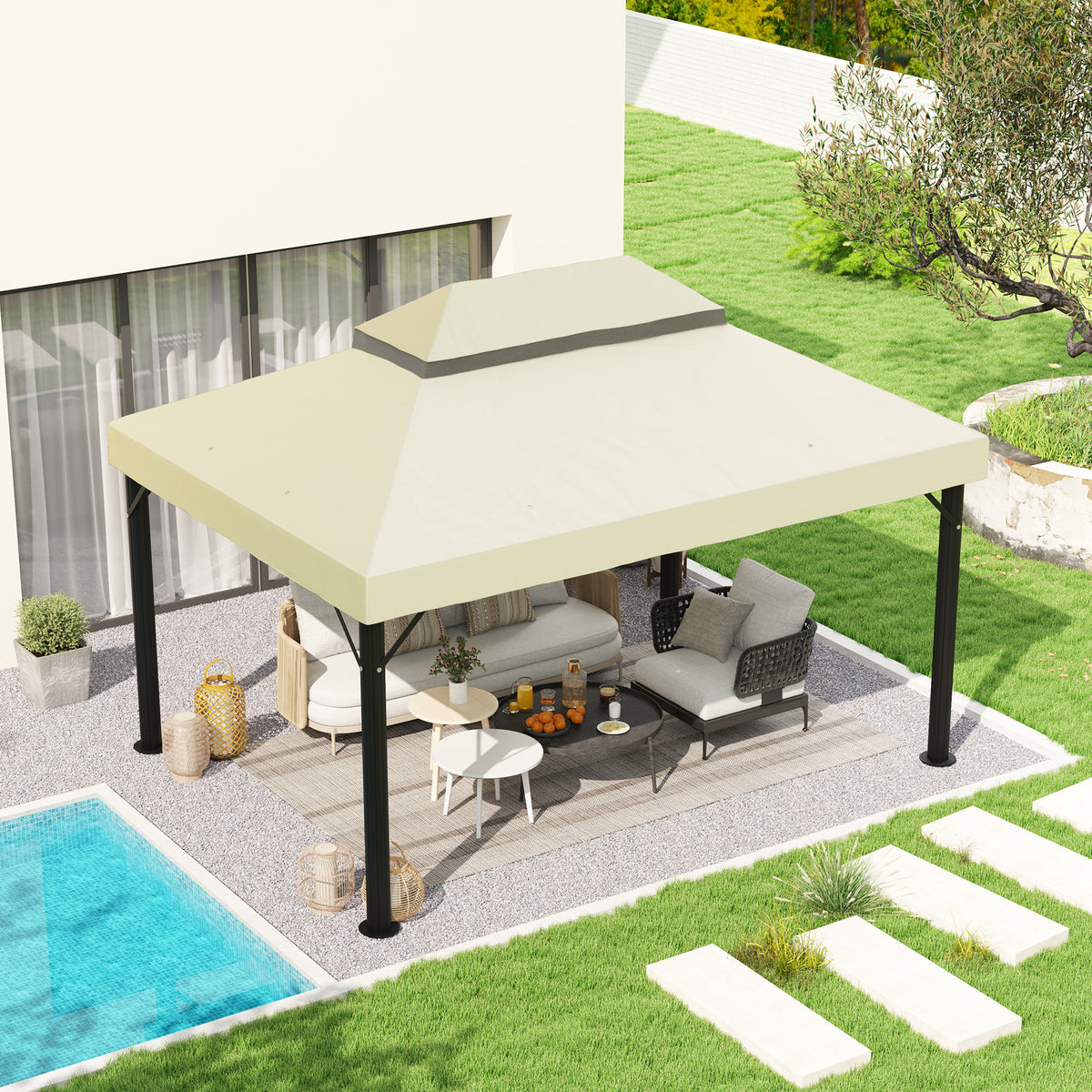 Techo De Repuesto Outsunny Tela Oxford Crema 400x300 Cm_1