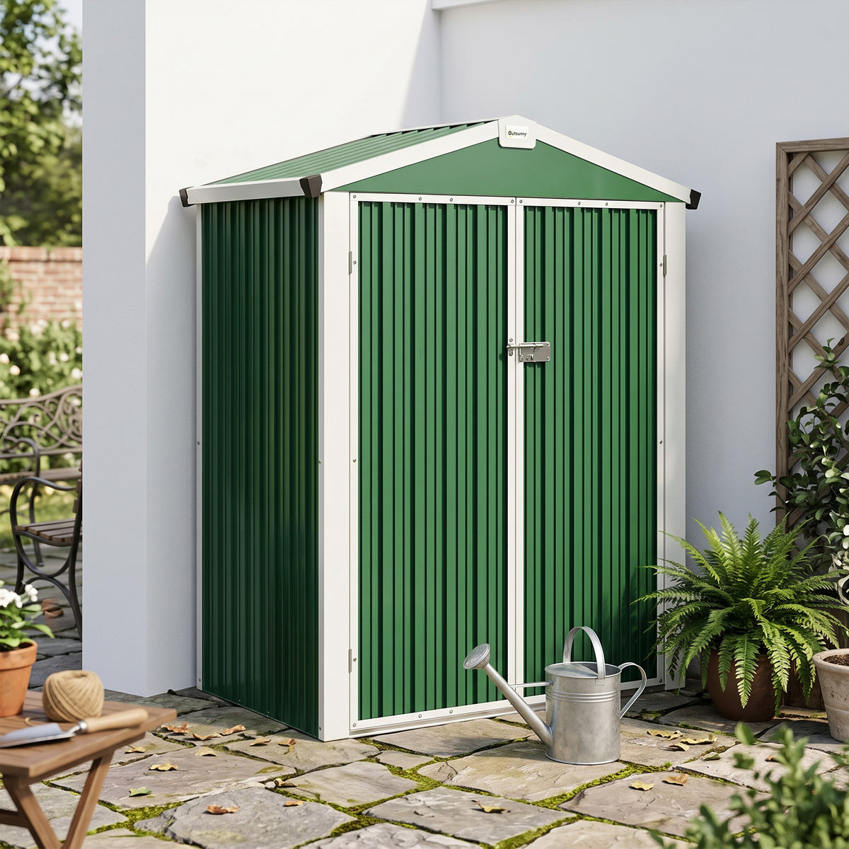Caseta De Jardín Outsunny Acero Galvanizado Verde 133x87x178 Cm_1