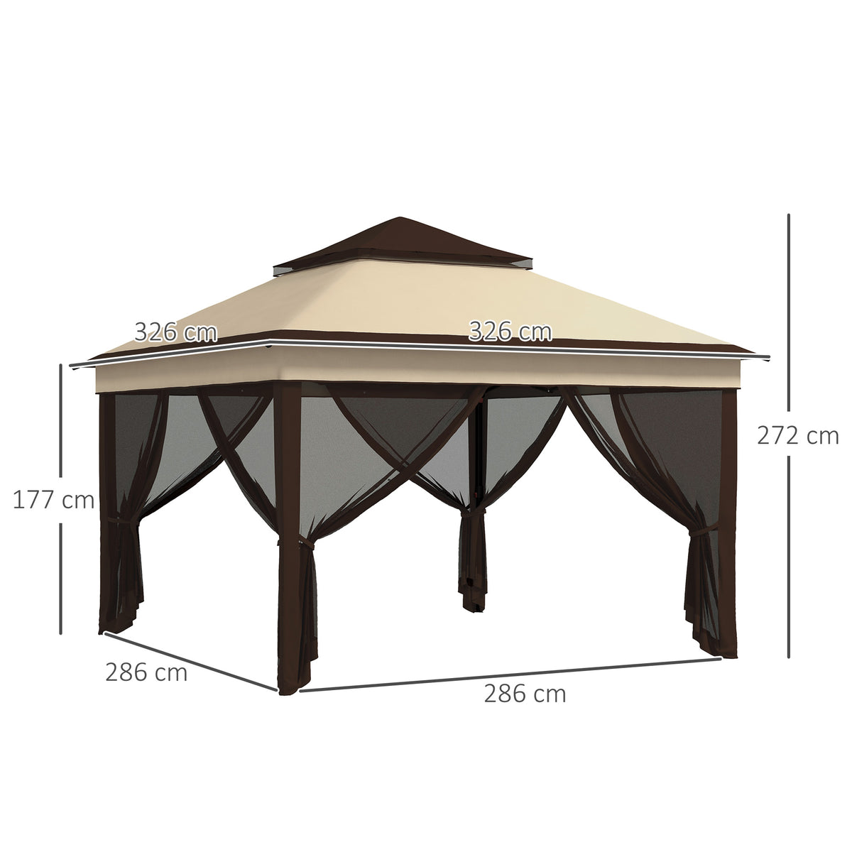 Carpa Plegable Outsunny Acero, Tela Oxford Beige 326x326x272 Cm_2