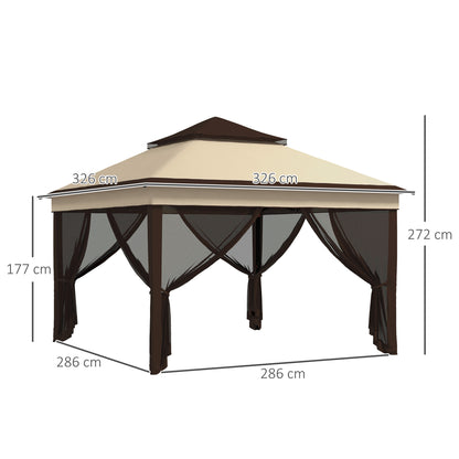 Carpa Plegable Outsunny Acero, Tela Oxford Beige 326x326x272 Cm_2