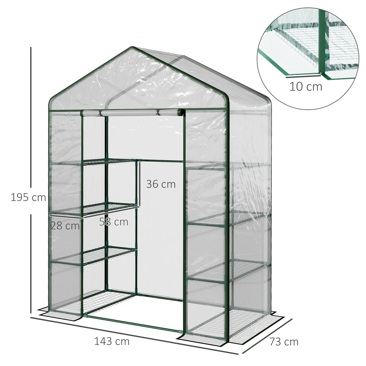 Invernadero De Jardín Outsunny Tubo De Acero, Pvc Verde 143x73x195cm_2
