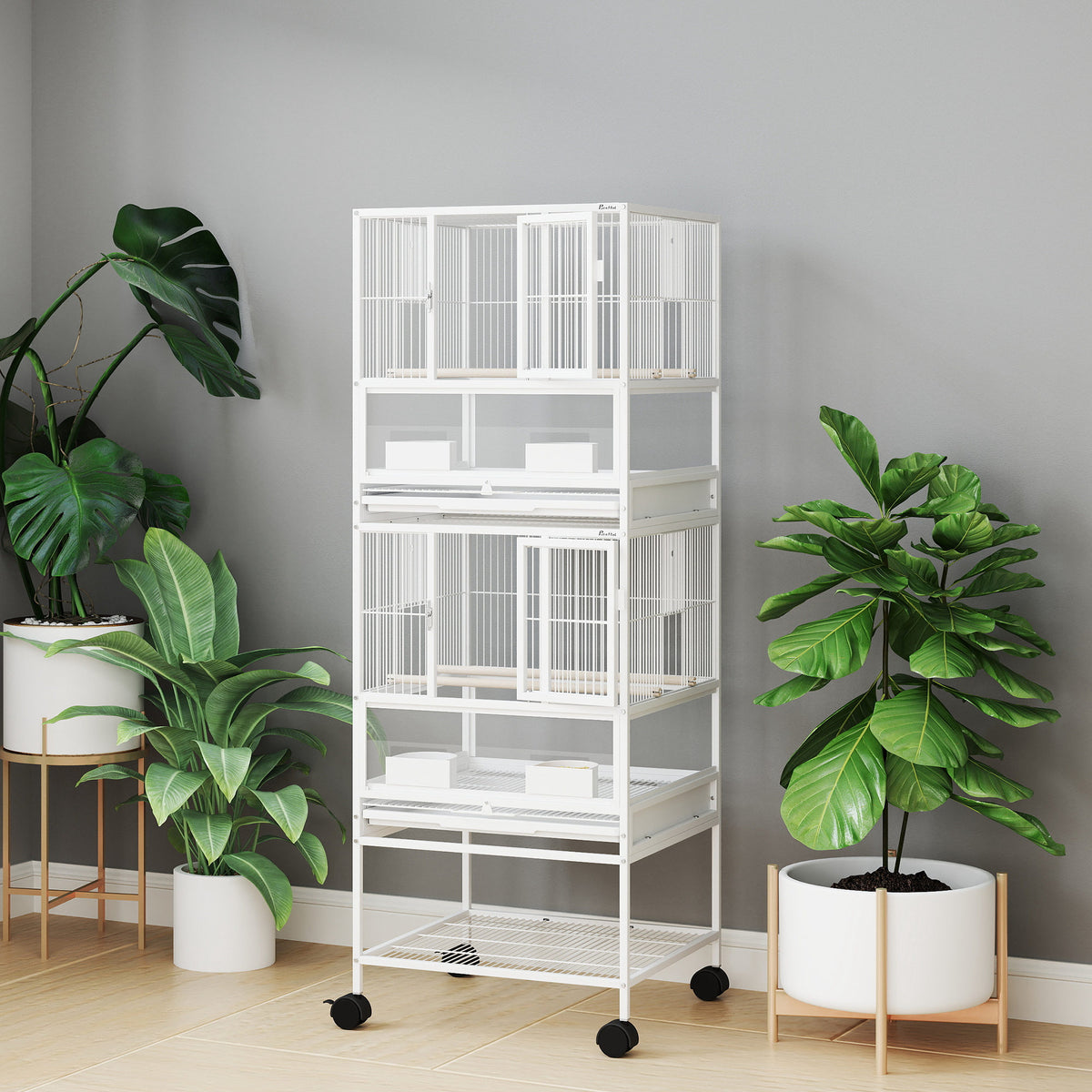 Jaula Para Pájaros Pawhut Acero Blanco 48x46x134.5 Cm D10-107v01wt_1