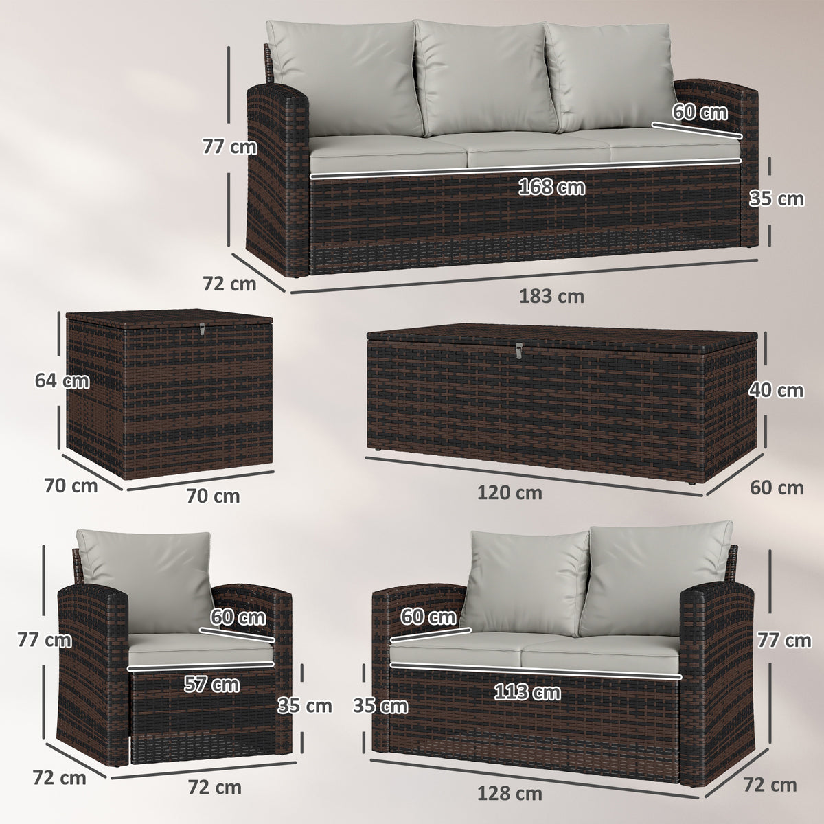 Conjunto De Jardín Outsunny Ratán Pe, Metal Beige 183x72x77 Cm_2
