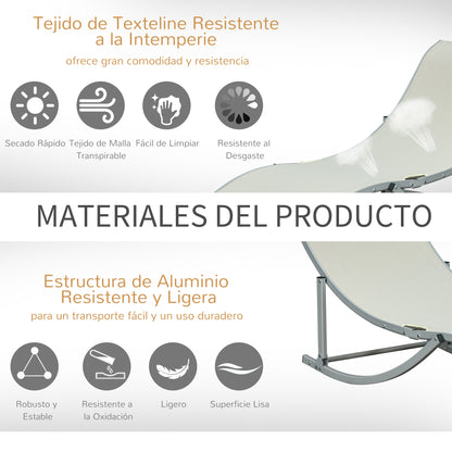 2 Tumbonas Plegables De Jardín Aluminio Outsunny 165x61x63 Cm Beige_5