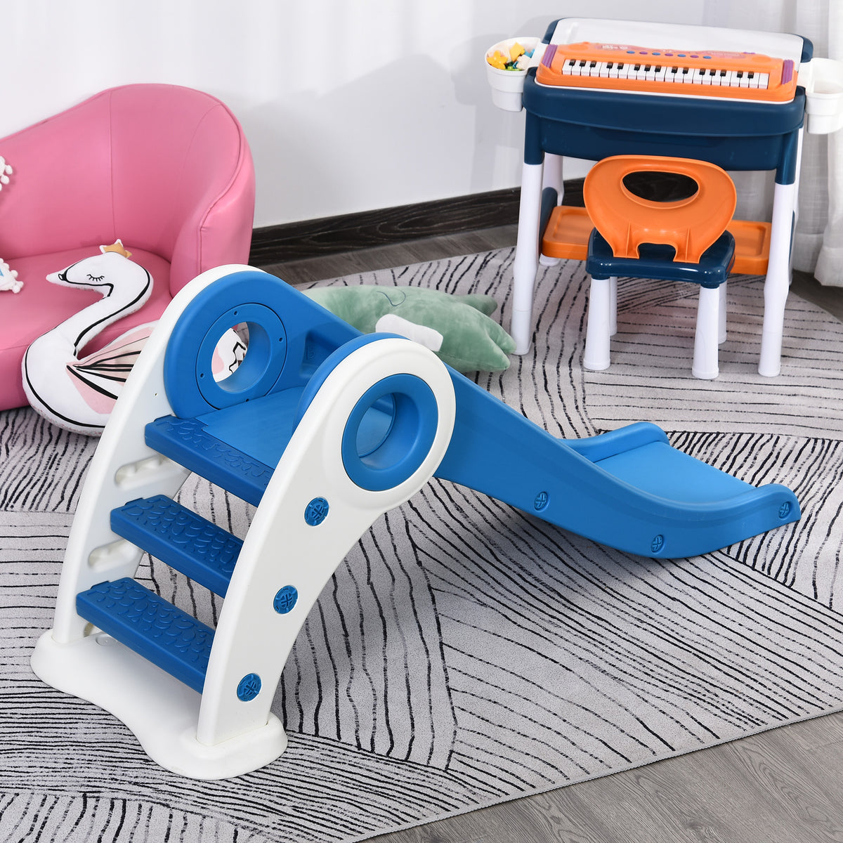 Tobogán Plegable Infantil Homcom Azul 120x50x56 Cm_1
