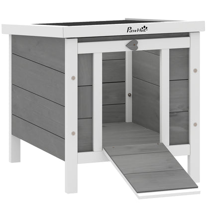 Conejera De Madera Exterior Techo Abatible Pawhut 42x51x43 Cm Gris_1
