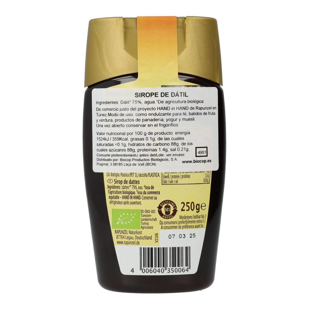 Sirope dátil Rapunzel, 250 g