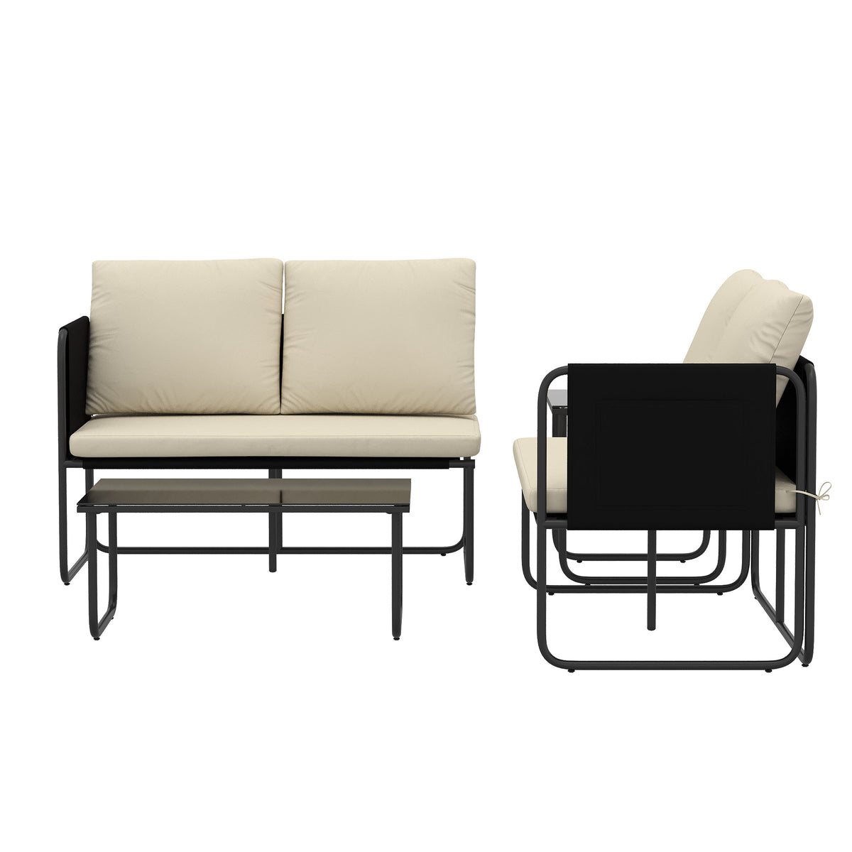 Muebles De Jardín Outsunny Acero, Textilene Caqui 113x64x71 Cm_4