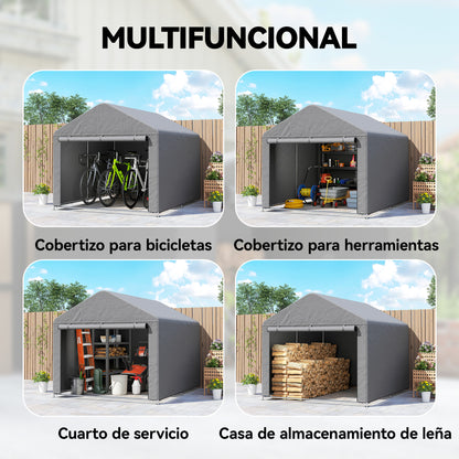 Carpa Para Herramientas Outsunny Metal Galvanizado, Pe Gris Claro 200x238x183 Cm_5