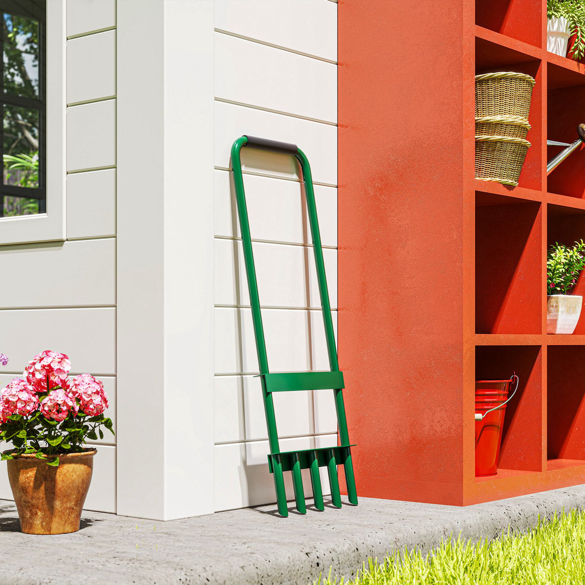 Aireador Púas Huecas Outsunny Acero Verde Oscuro 30x4x94 Cm 84h-366v00dg_1