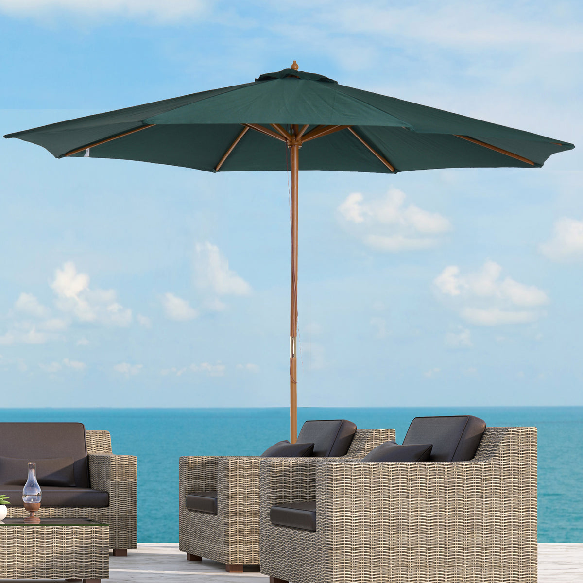 Parasol De Jardín Outsunny Verde Mástil De Madera Ø300x250 Cm_1