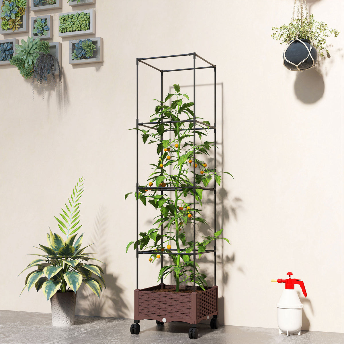 Jardinera Con Enrejado Outsunny Pp Marrón 40x40x165 Cm_3