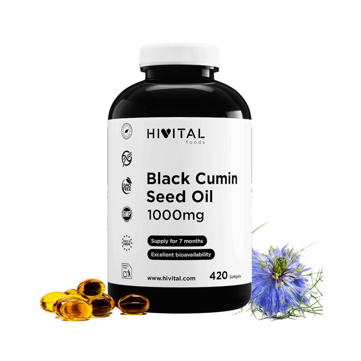 Aceite de Comino Negro 1000 mg Hivital 420 perlas