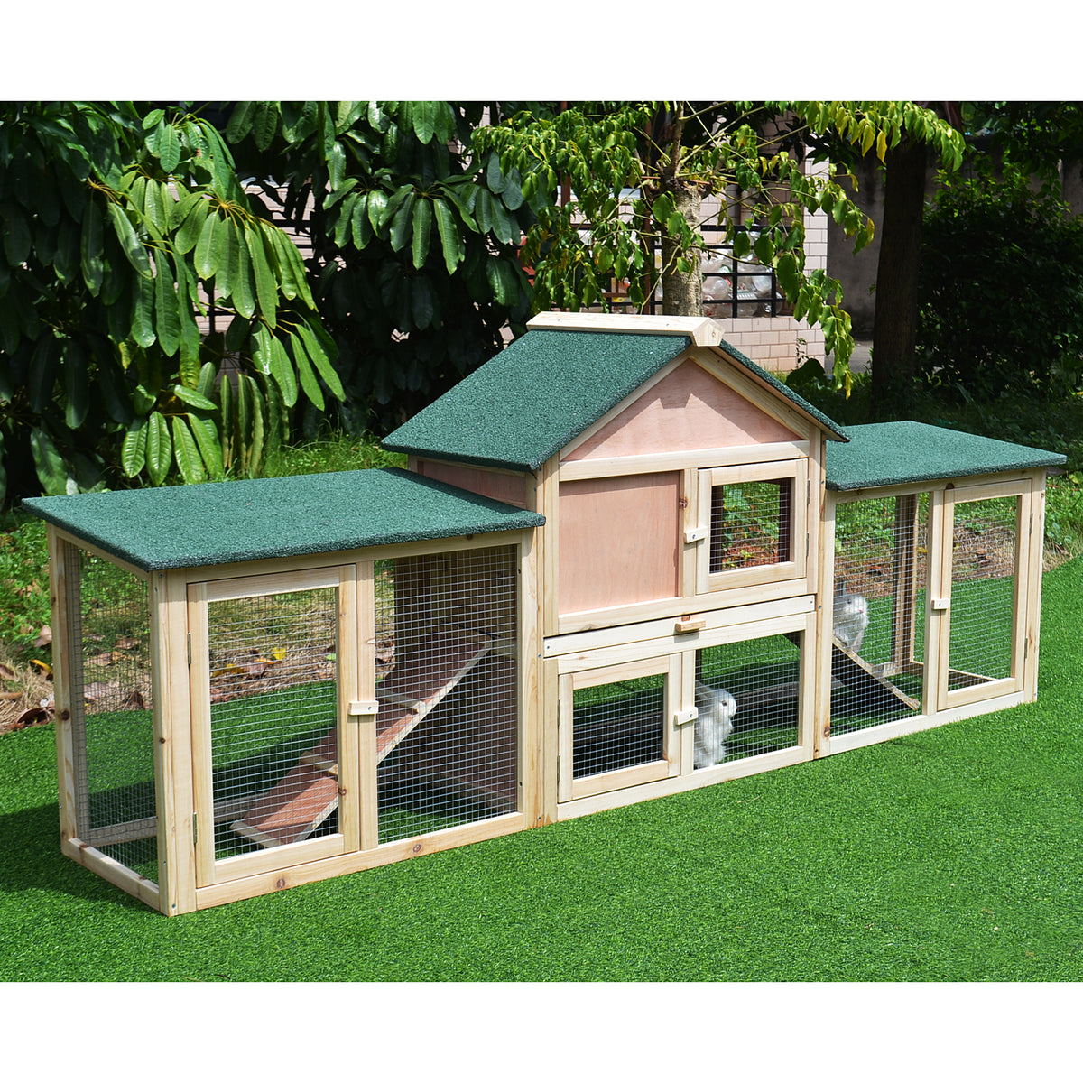 Conejera Exterior Madera 2-4 Conejos Pawhut 210x45,5x84,5 Cm Natural_1
