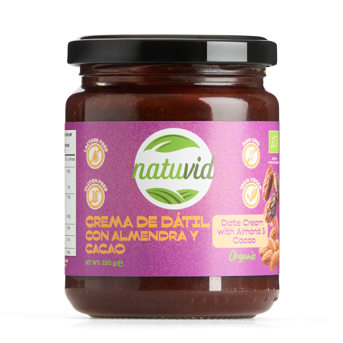 Crema de Dátil con Almendra y Cacao BIO Natuvid | 250gr | Vegana, Sin Gluten y Sin Lactosa | NON-GMO_0