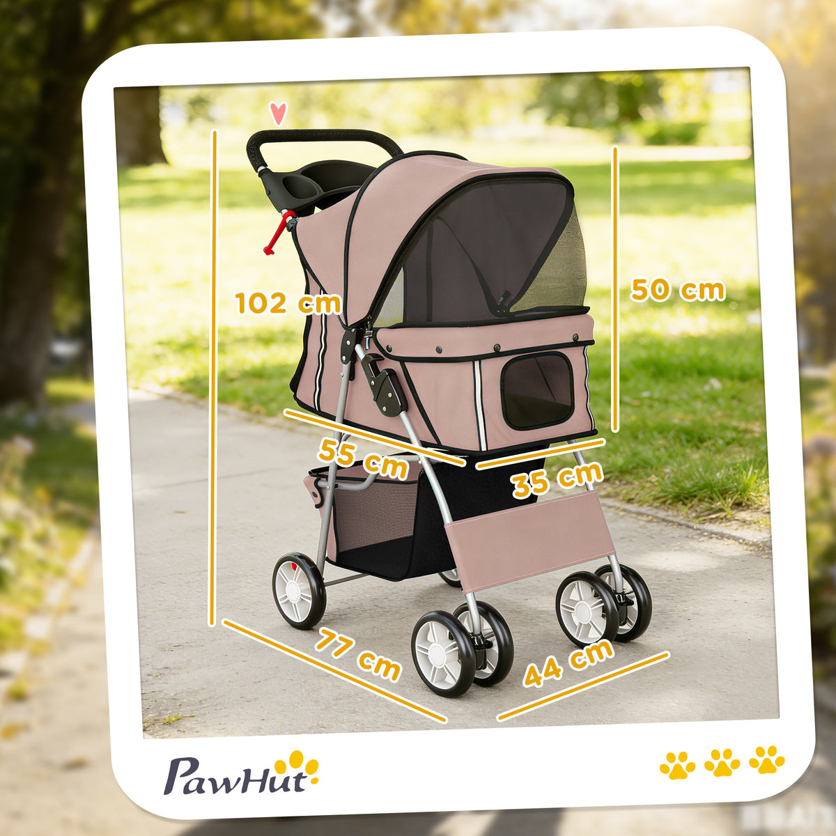 Pawhut Carrito Para Perros Plegable Con Cesta De Almacenaje 77x44x102 Cm Café_2