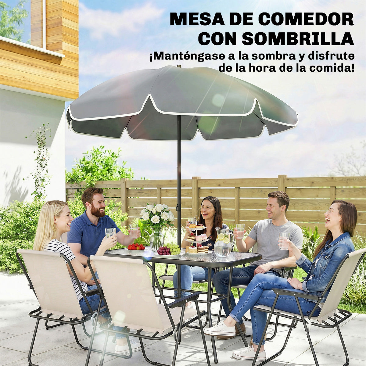 Conjunto De Jardín Outsunny Acero, Textilene Crema 119x68x70 Cm_5