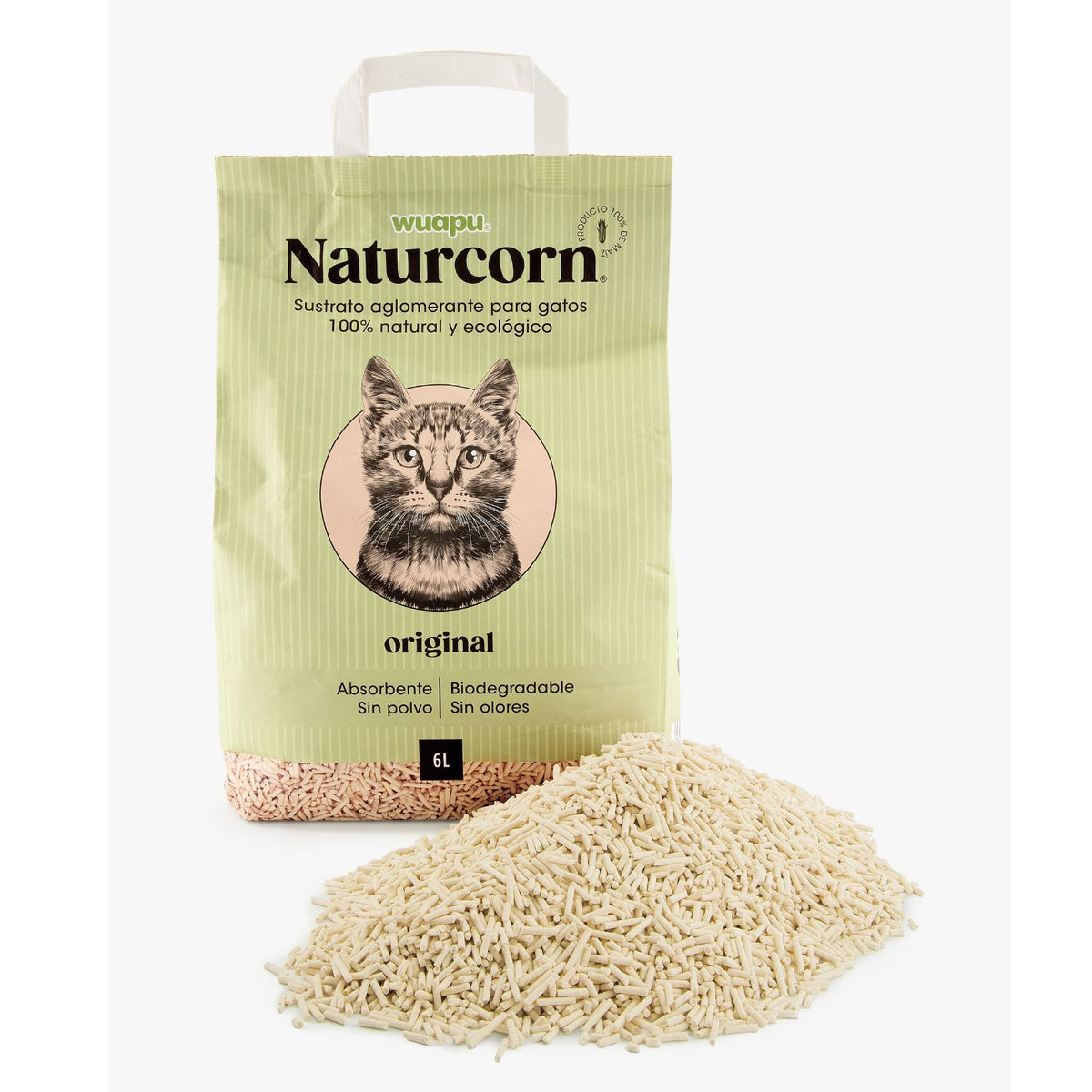 Sustrato Absorbente Wuapu Naturcorn Original En Pelet Biodegradable Para Gato 3 Uds 17'5l_0