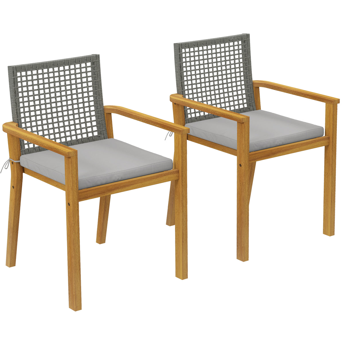 Sillas De Jardín Outsunny Madera De Acacia, Ratán Pe Madera Natural 59x55x86 Cm_0
