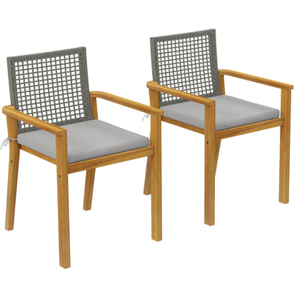 Sillas De Jardín Outsunny Madera De Acacia, Ratán Pe Madera Natural 59x55x86 Cm_0