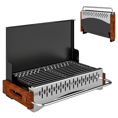 Barbacoa De Carbón Outsunny Metal, Acero Inoxidable Negro 50.5x34x33 Cm_0