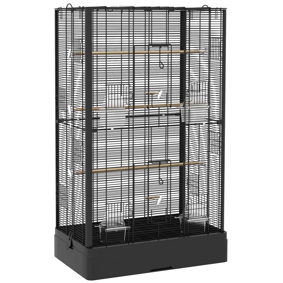 Jaula Para Pájaros Pawhut Acero, Madera De Abeto Negro 61x36.5x98 Cm_0