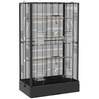 Jaula Para Pájaros Pawhut Acero, Madera De Abeto Negro 61x36.5x98 Cm_0
