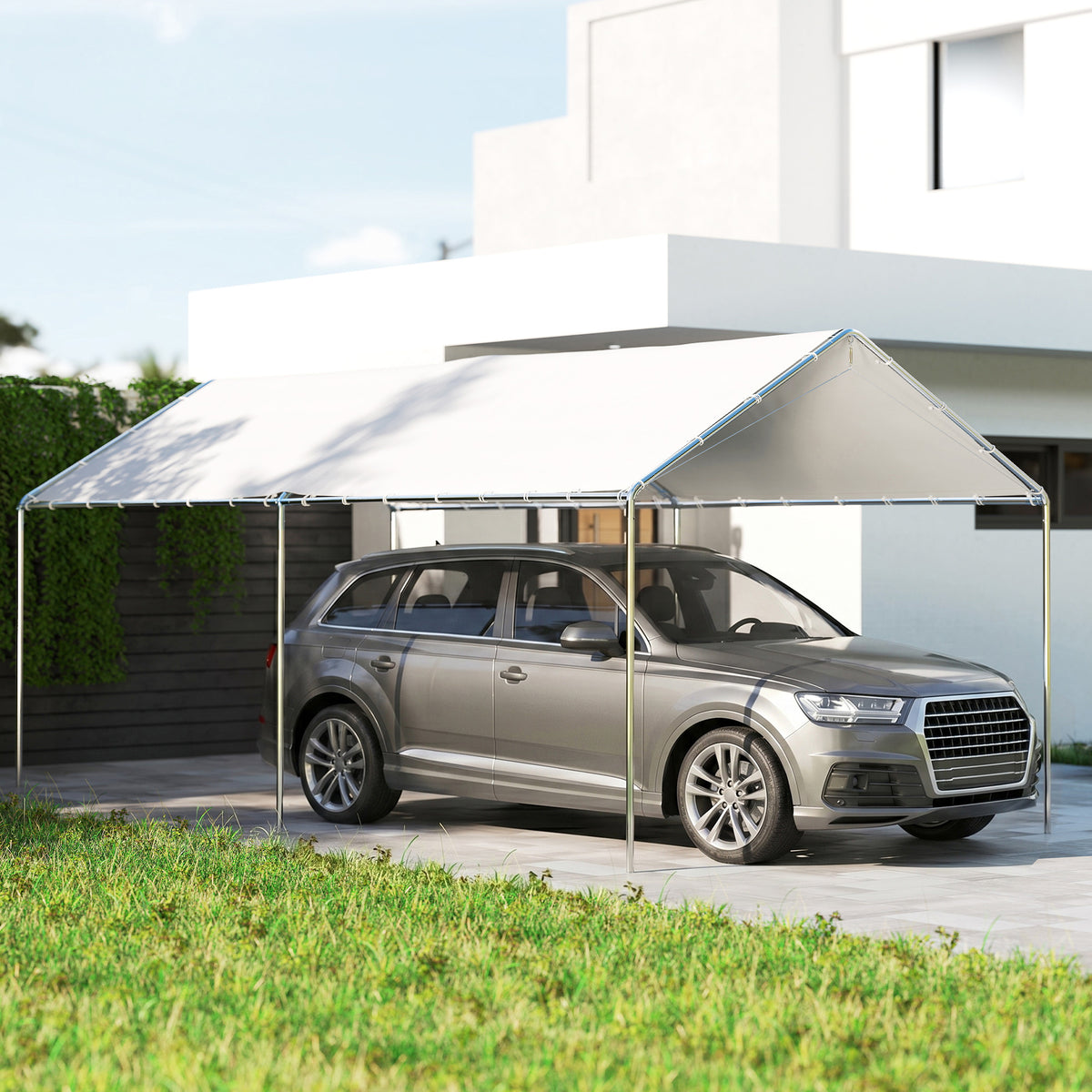 Outsunny Cochera Exterior 3x6m Con Toldo De Tela Pe Y Marco De Acero Galvanizado_1