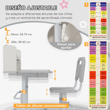 Conjunto De Secretária E Cadeira Zonekiz Pp, Mdf E Metal Cinzento 80x54,5x82-104 Cm_5