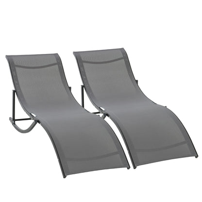 2 Tumbonas Plegables De Jardín Aluminio Outsunny 165x61x63 Cm Gris_3