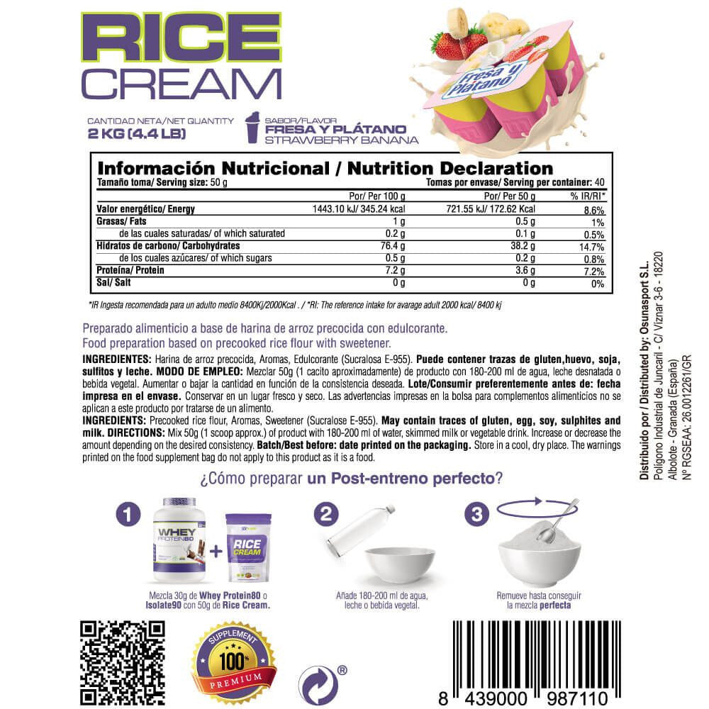 Rice Cream (crema De Arroz Pregelatinizada) - 2kg - Fresa Banana - Fuente De Carbohidratos De Buena - Masmusculo_4
