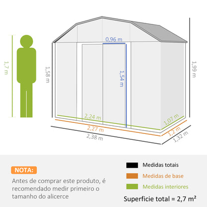 Cobertizo De Jardín Outsunny Acero Galvanizado Gris Oscuro 238x132x198.5 Cm_2