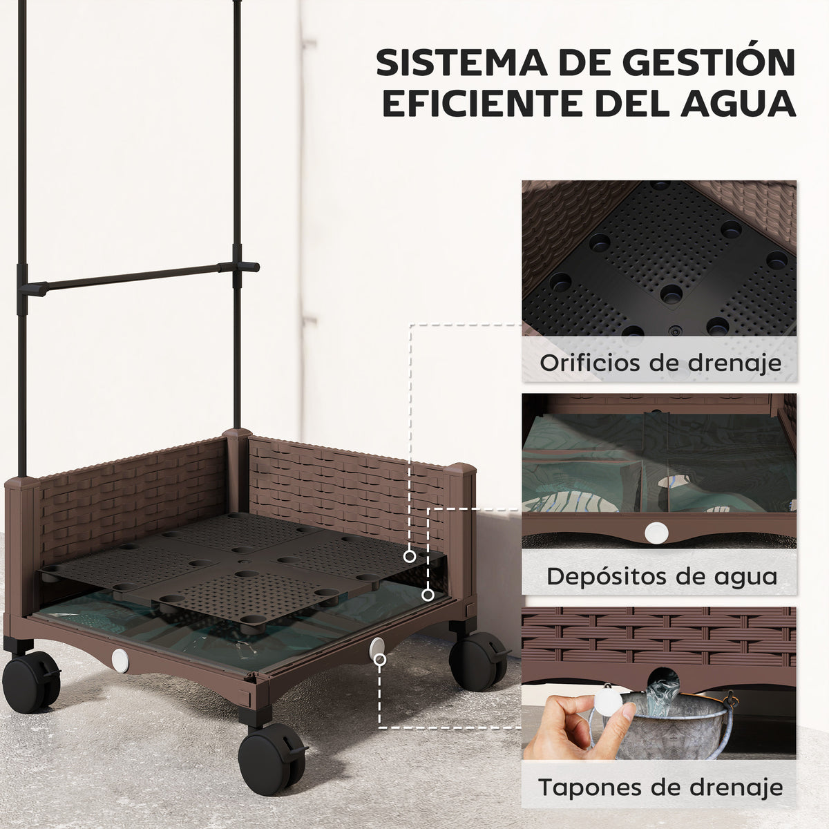 Jardinera Con Enrejado Outsunny Pp Marrón 40x40x165 Cm_5