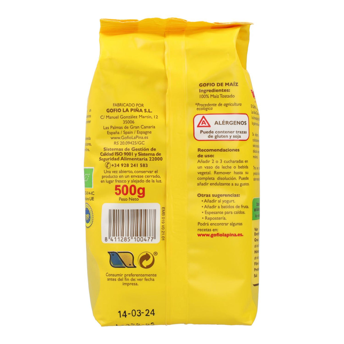 Gofio de maiz BIO La Piña 500 g