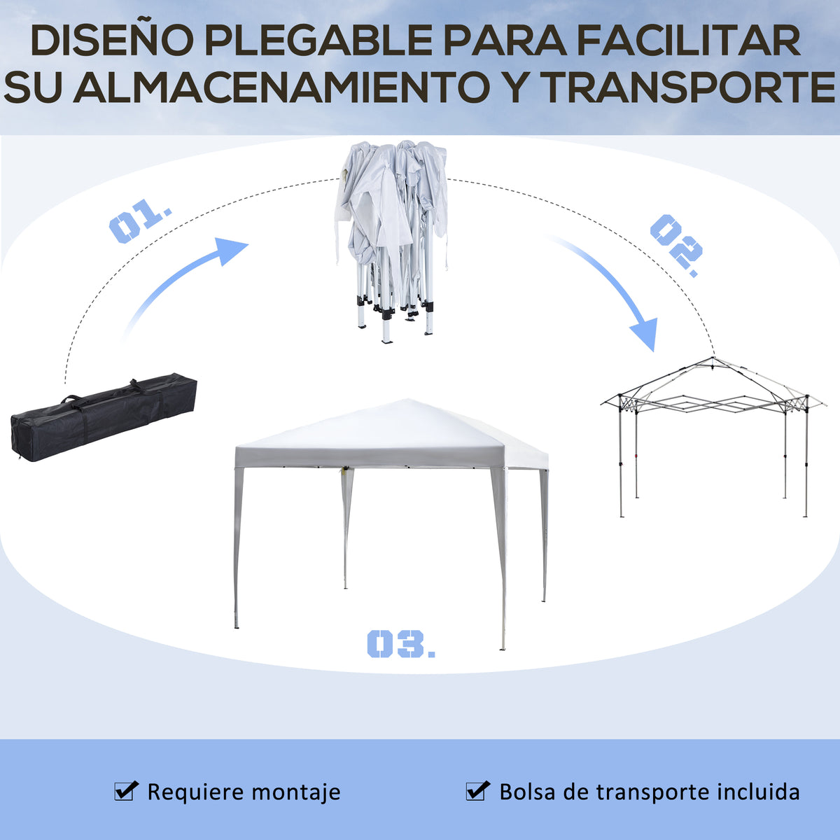 Carpa Plegable Outsunny Acero, Tela Oxford Blanco 295x295x255 Cm_5