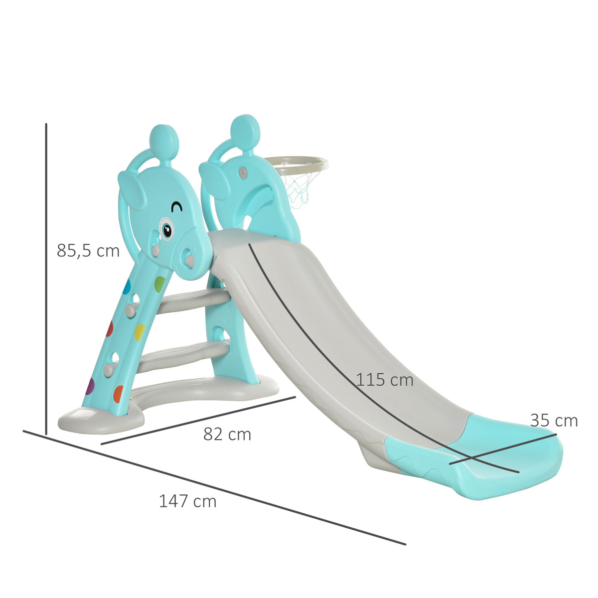 Tobogán Para Niños Homcom Azul Gris 147x82x85,5 Cm Hdpe Y Pp_2